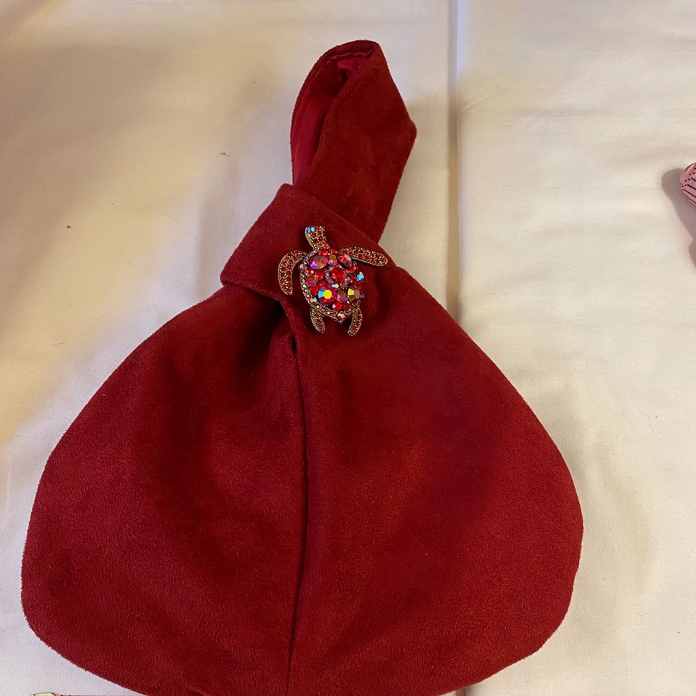 Red Christmas Knot Purse in a velvet-like material